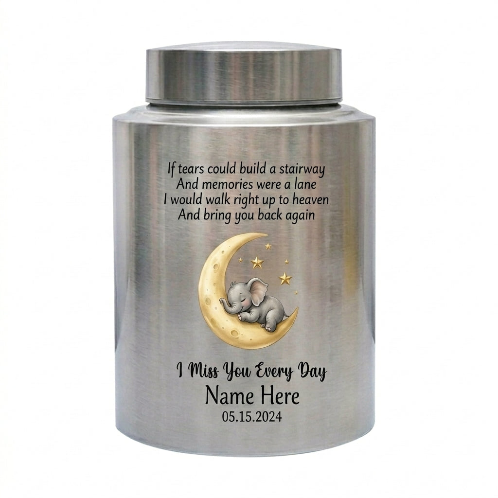 Personalized Angel Baby Stairway to Heaven Stainless Steel Large Urn for Ashes, Infant Loss Remembrance Bereavement Sympathy, Memorial Keepsake Urn, Memorial Gift, In Loving Memory - Image 2
