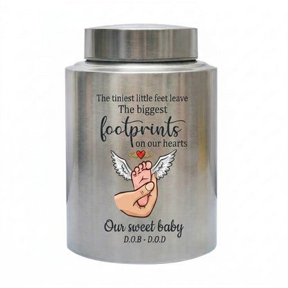 Personalized Baby Footprints Infant Loss Stainless Steel Urn, Child Bereavement Keepsake Custom Dates, Two Sizes 5.9x3.9 7.5x5.1, Memorial Keepsake Urn, Memorial Gift, In Loving Memory - Image 2