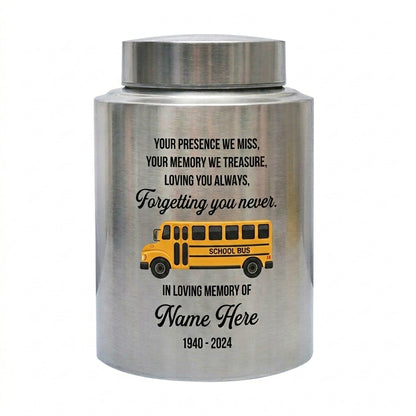 Personalized School Bus UV Print Stainless Steel Large Urn for Human Ashes Loss Of Loved One Bus Driver Bereavement Remembrance Memorial Keepsake Urn, Memorial Gift, In Loving Memory - Image 2