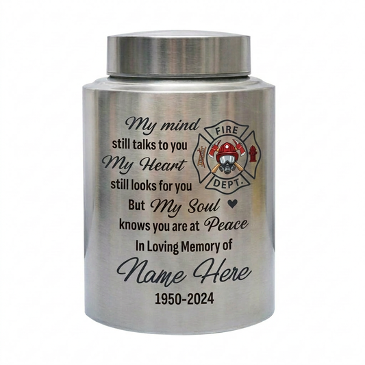 Personalized Firefighter Fireman UV Printed Stainless Steel Urns for Human Ashes Adult Custom Name Date First Responder Sympathy Tribute Memorial Keepsake Urn, Memorial Gift, In Loving Memory - Image 2