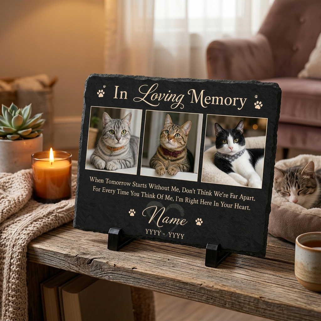 Personalized Cat Memorial Slate Plaque – Pet Loss Keepsake Stone with Photos - Image 2 | VNMGSREPR1-6IN-EHIEU_AI_0465 VNMGSREPR1-8IN-EHIEU_AI_0465