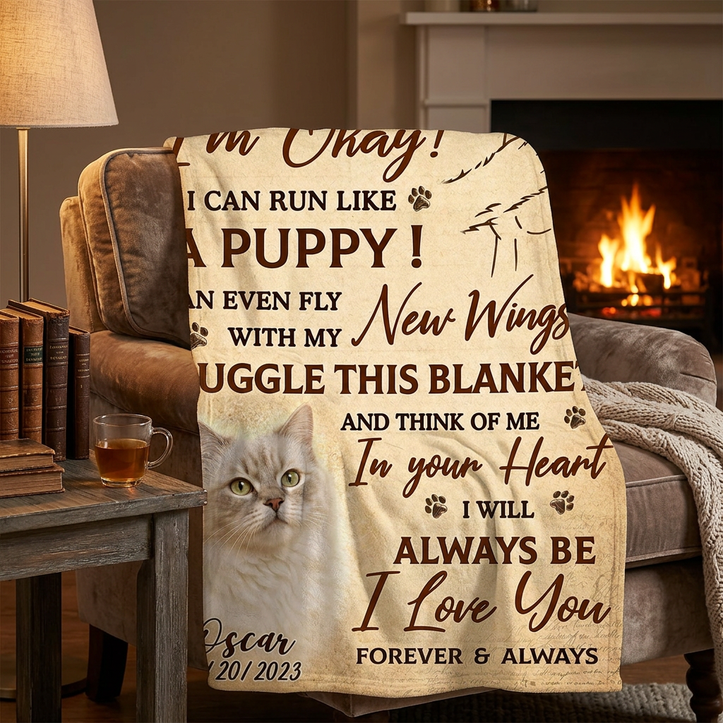 Personalized Cat Memorial Photo Fleece Blanket - Pet Loss Sympathy Gift for Cat Moms - Image 2