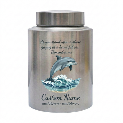 Personalized Dolphin Ocean Beach Themed UV Printed Metal Funeral Ash Container For Mom Dad Adult Male Female Large Cremation Memorial Keepsake Urn, Memorial Gift, In Loving Memory - Image 2
