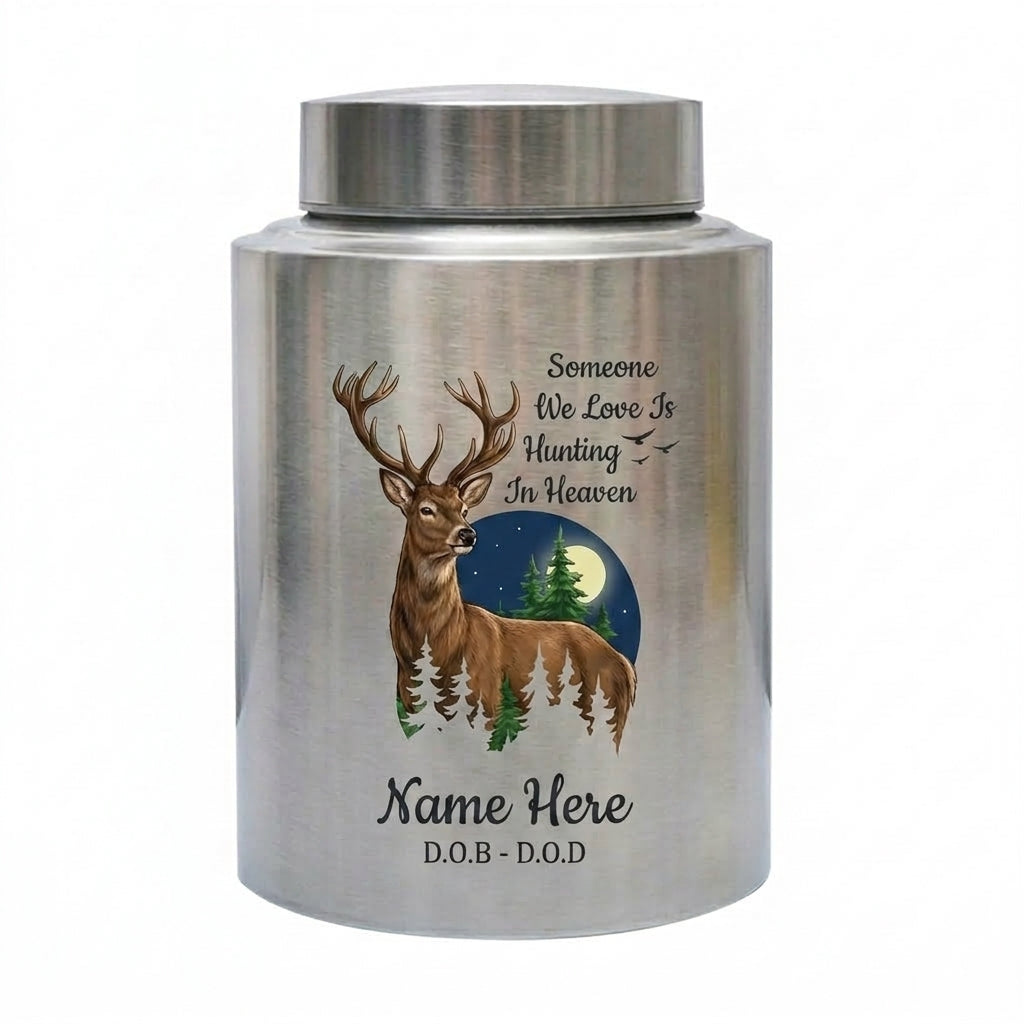 Personalized Deer Hunting Silhouette Stainless Steel Urn for Outdoorsman Dad Grandpa Husband, Hunting In Heaven Custom Adult Ashes Holder, Memorial Keepsake Urn, Memorial Gift, In Loving Memory - Image 2