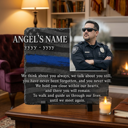 Personalized Police Officer Memorial Photo Slate – Thin Blue Line Sympathy Gift - Image 2 | VNMGSREPR1-6IN-EHIEU_AI_0440 VNMGSREPR1-8IN-EHIEU_AI_0440