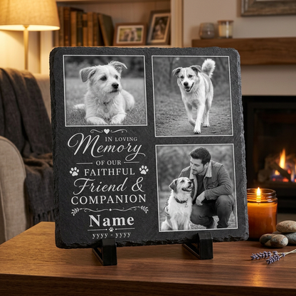 Personalized Dog Memorial Slate with 3 Photos – Pet Loss Memorial Stone Gift - Image 2 | VNMGSREPR1-6IN-EHIEU_AI_0456 VNMGSREPR1-8IN-EHIEU_AI_0456
