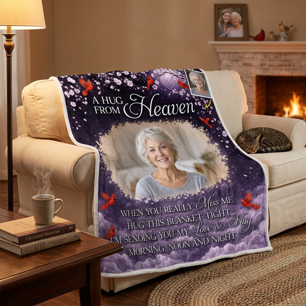 Personalized Photo Memorial Fleece Blanket - A Hug From Heaven Sympathy Gift for Loss of Mom - Image 2