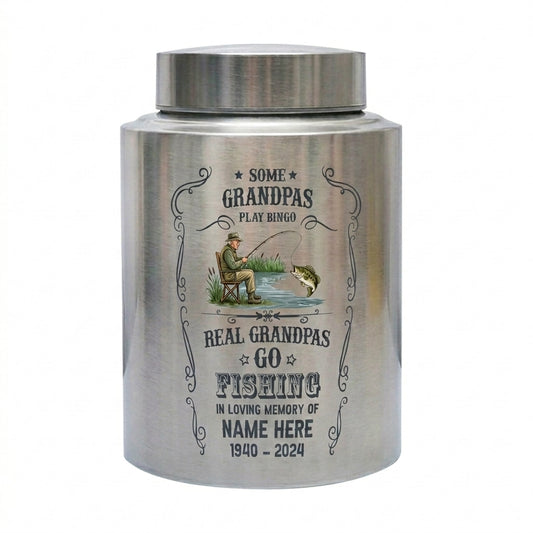 Personalized Bass Fishing Grandpa Urns for Human Ashes UV Printed Metal Funeral Tribute Fisherman Angler 4 Colors 2 Sizes Memorial Keepsake Urn, Memorial Gift, In Loving Memory - Image 2