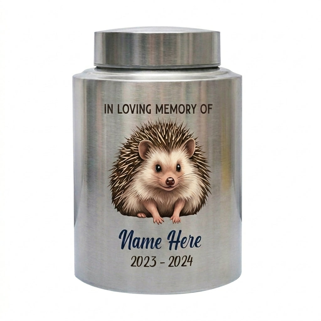 Personalized Hedgehog Stainless Steel Custom Pet Animal Lover Remembrance Decorative Ash Holder for Home Display Small or Large Memorial Keepsake Urn, Memorial Gift, In Loving Memory - Image 2
