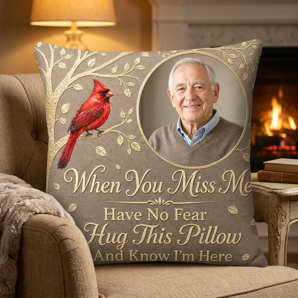 Personalized Memorial Photo Pillow with Cardinal - Remembrance Sympathy Gift for Loss of Loved One - Image 2