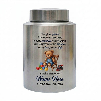 Personalized Teddy Bear Baby Infant Loss UV Printed Stainless Steel Miscarriage Remembrance Grieving Parent Sympathy Gift Cremation Ash Holder Memorial Keepsake Urn, Memorial Gift, In Loving Memory - Image 2