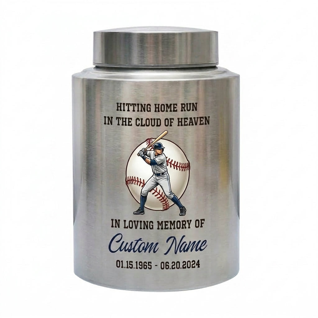Personalized Baseball Stainless Steel Urn for Human Ashes, Sports Fan Athlete Coach Bereavement Tribute, Funeral Ash Container Large Small, Memorial Keepsake Urn, Memorial Gift, In Loving Memory - Image 2