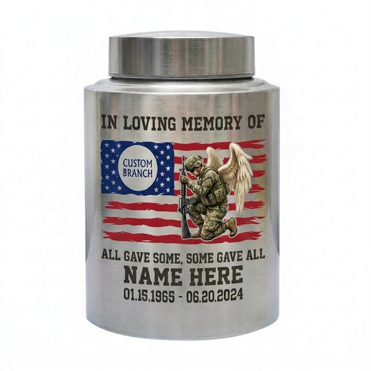 Personalized Veterans Memorial US Army Flag Stainless Steel Military Tribute Home Display Funeral Burial Large and Small Sizes Memorial Keepsake Urn, Memorial Gift, In Loving Memory - Image 2