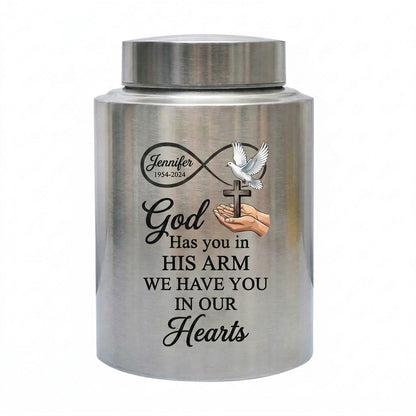 Personalized Christian Dove Infinity Cross Stainless Steel Religious Cremation Urn Loss of Mother Father Family Member Bereavement Sympathy Memorial Keepsake Urn, Memorial Gift, In Loving Memory - Image 2
