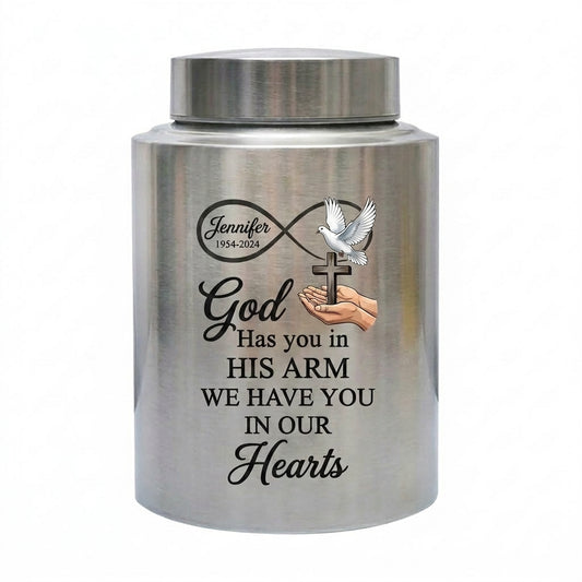 Personalized Christian Dove Infinity Cross Stainless Steel Religious Cremation Urn Loss of Mother Father Family Member Bereavement Sympathy Memorial Keepsake Urn, Memorial Gift, In Loving Memory - Image 2