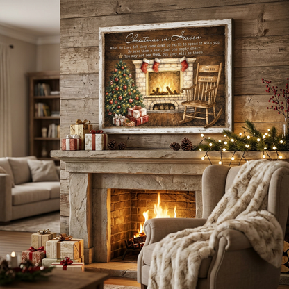 Personalized Christmas In Heaven Memorial Wall Canvas, Empty Chair Sympathy Gift With Name & Dates - Image 2