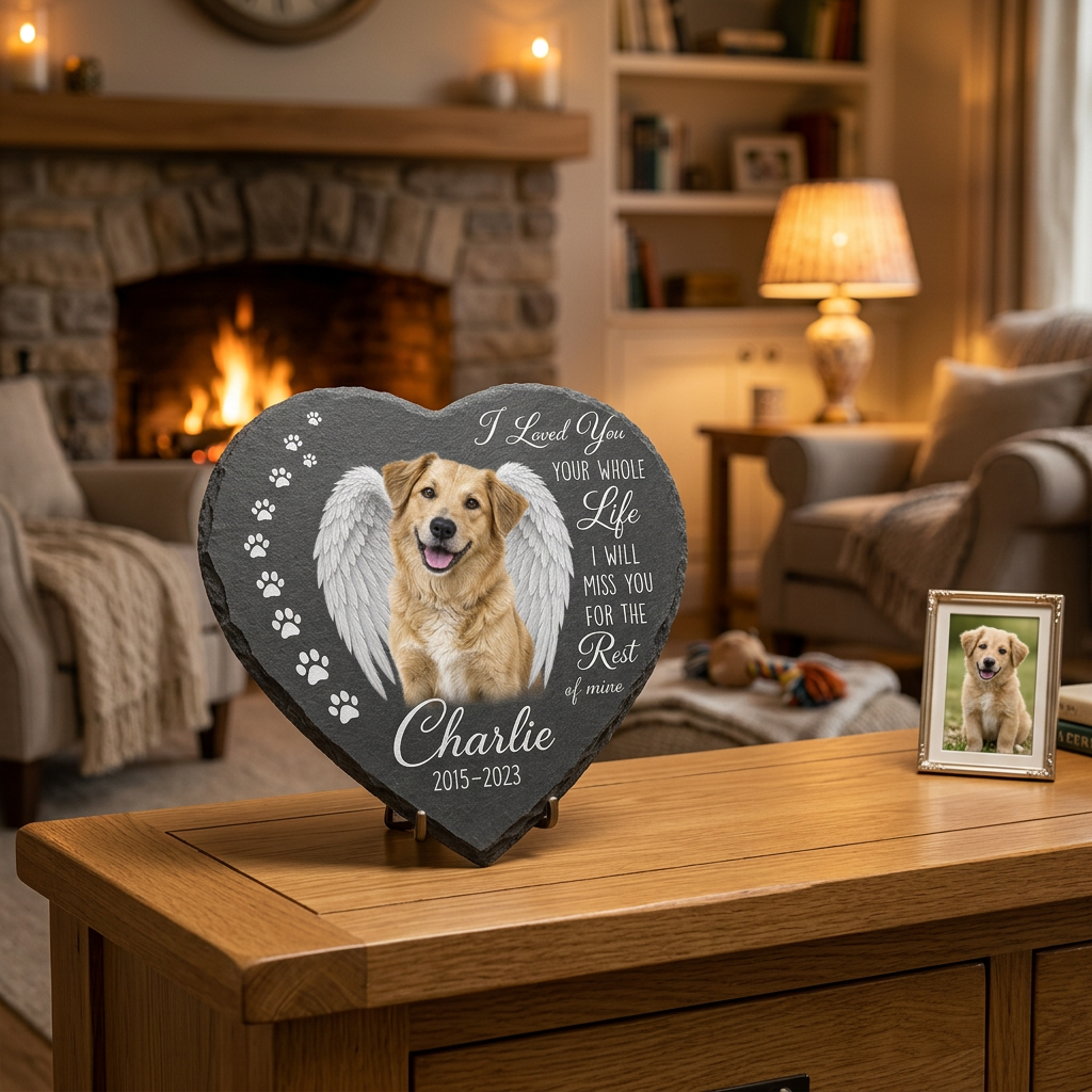 Personalized Dog Photo Memorial Garden Stone with Angel Wings, Pet Loss Gift - Image 2 | VNMGSREPR1-6IN-EHIEU_AI_0415 VNMGSREPR1-8IN-EHIEU_AI_0415