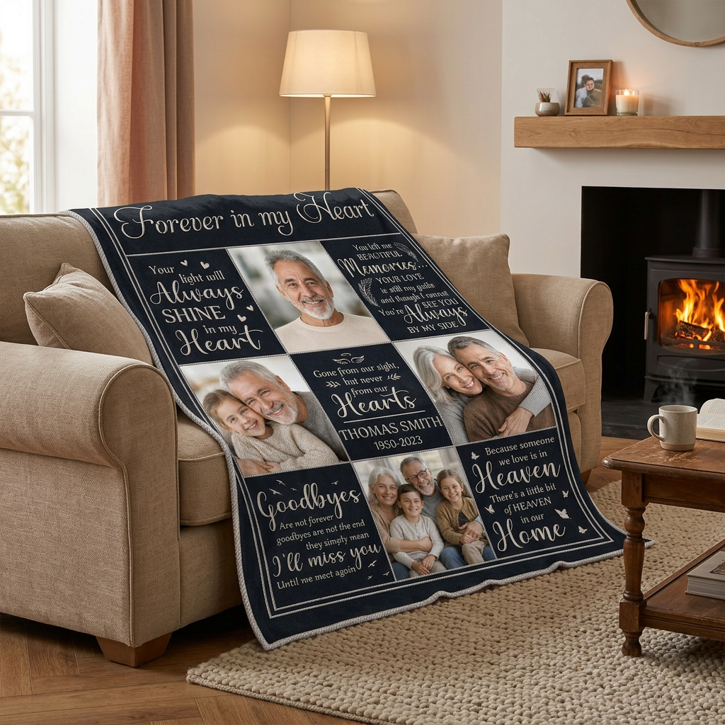Personalized Memorial Photo Fleece Blanket - Sympathy Keepsake Gift for Loss of Father or Husband - Image 2