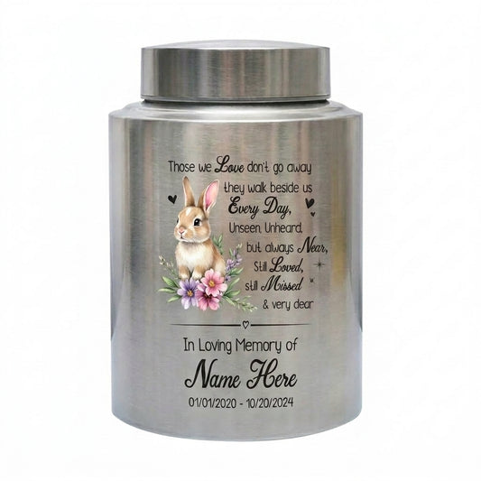 Personalized Angel Wings Rabbit Baby Loss Infant Stainless Steel UV Printed Those We Love Don't Go Away Quote Boy Girl Grief Support 2 Sizes Memorial Keepsake Urn, Memorial Gift, In Loving Memory - Image 2