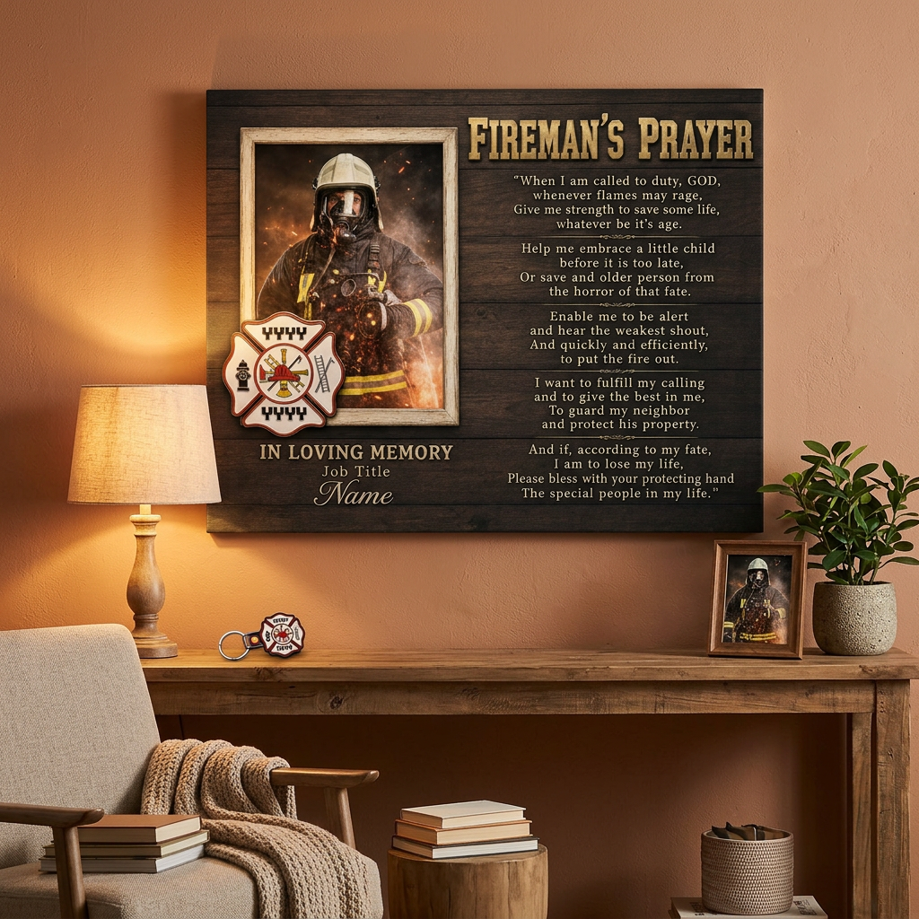 Personalized Firefighter Memorial Wall Canvas Fireman's Prayer Photo Print Tribute Gift - Image 2
