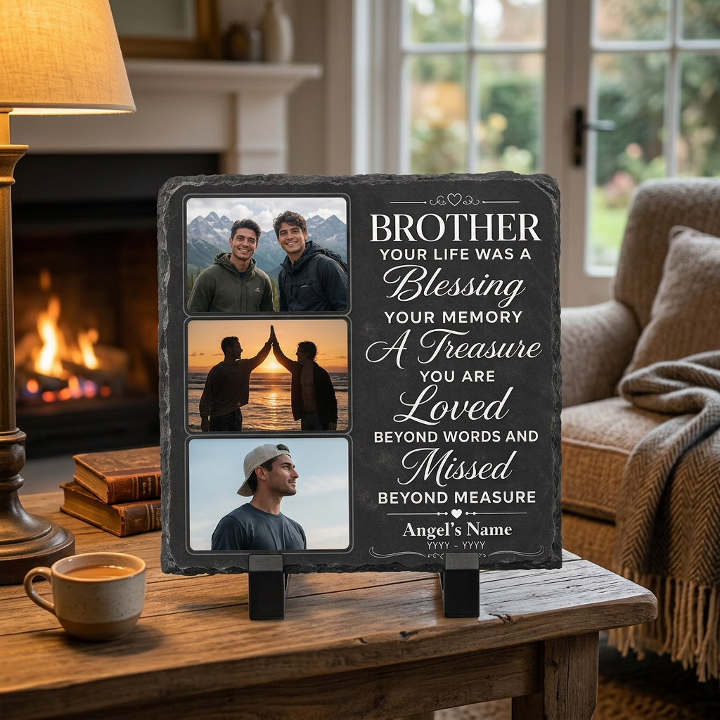 Personalized Brother Memorial Photo Slate Stone – Sympathy Remembrance Gift - Image 2 | VNMGSREPR1-6IN-EHIEU_AI_0432 VNMGSREPR1-8IN-EHIEU_AI_0432