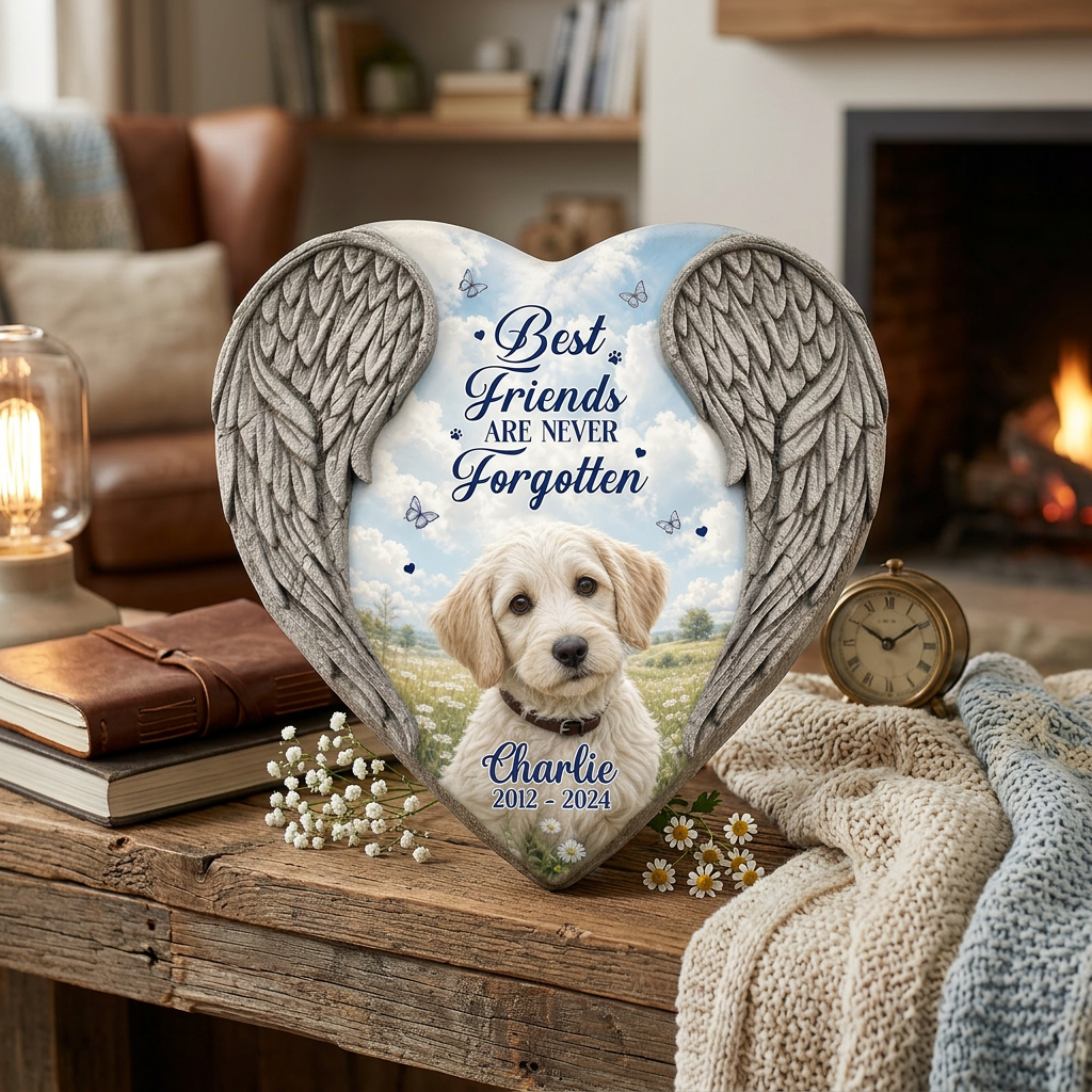 Personalized Heart Shaped Pet Memorial Garden Stone – Angel Wing Dog Loss Gift - Image 2 | VNMGSREPR1-6IN-EHIEU_AI_0413 VNMGSREPR1-8IN-EHIEU_AI_0413