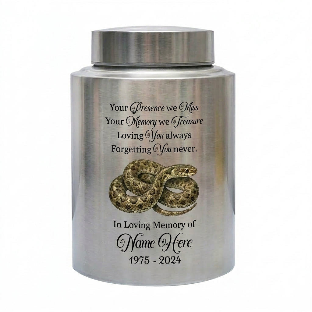 Personalized Snake Pet Urn Custom Stainless Steel Cremation Jar for Reptile Lover Remembrance Gifts for Loss of Loved One Ash Container Memorial Keepsake Urn, Memorial Gift, In Loving Memory - Image 2