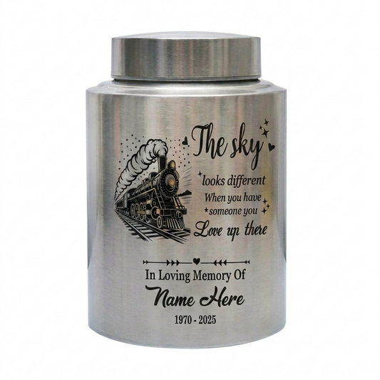 Personalized Train Driver Stainless Steel Urn The Sky Looks Different Poem For Railroad Engineer Grandfather Father Custom Name Metal Memorial Keepsake Urn, Memorial Gift, In Loving Memory - Image 2