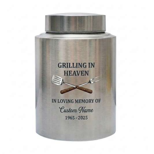 Personalized Grilling Dad BBQ Father UV Printed Stainless Steel Funeral Tribute For Grandpa Husband Adult Male Ashes Holder 4 Colors 2 Sizes Memorial Keepsake Urn, Memorial Gift, In Loving Memory - Image 2