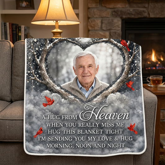 Personalized Photo Memorial Fleece Blanket - A Hug From Heaven Cardinal Sympathy Gift - Image 2