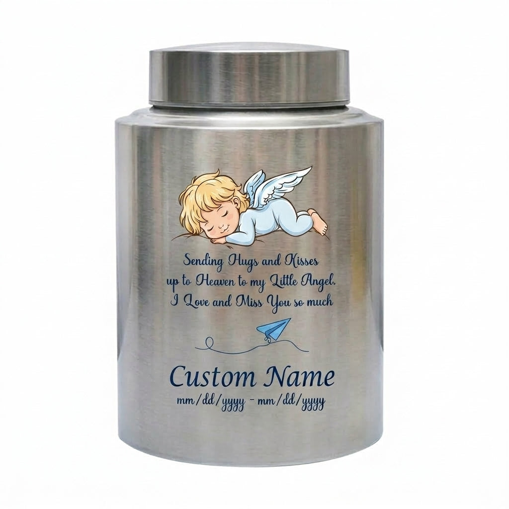 Personalized Little Angel Paper Airplane Stainless Steel Urn Infant Loss Child Remembrance Custom Name Dates Silver Black Gold Red Memorial Keepsake Urn, Memorial Gift, In Loving Memory - Image 2