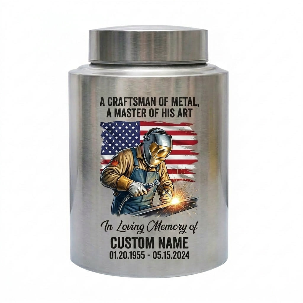 Personalized Welder Craftsman Stainless Steel Cremation Urn for Human Ashes, Custom Name Date Bereavement Sympathy Gift for Father Husband, Memorial Keepsake Urn, Memorial Gift, In Loving Memory - Image 2