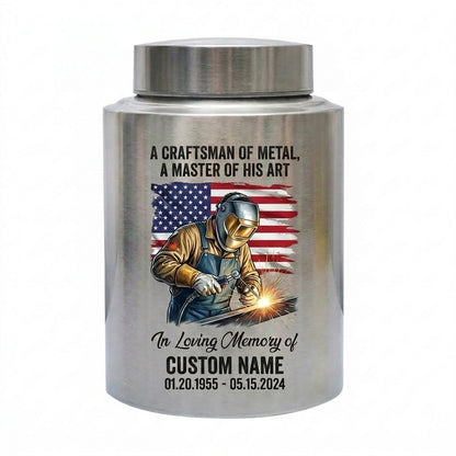 Personalized Welder Craftsman Stainless Steel Cremation Urn for Human Ashes, Custom Name Date Bereavement Sympathy Gift for Father Husband, Memorial Keepsake Urn, Memorial Gift, In Loving Memory - Image 2