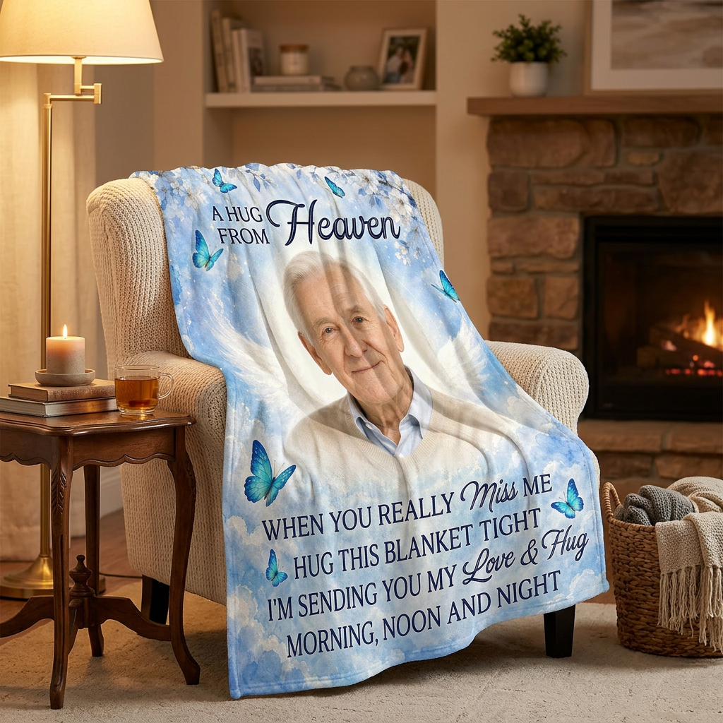 Personalized Memorial Photo Fleece Blanket - A Hug From Heaven Sympathy Remembrance Gift - Image 2