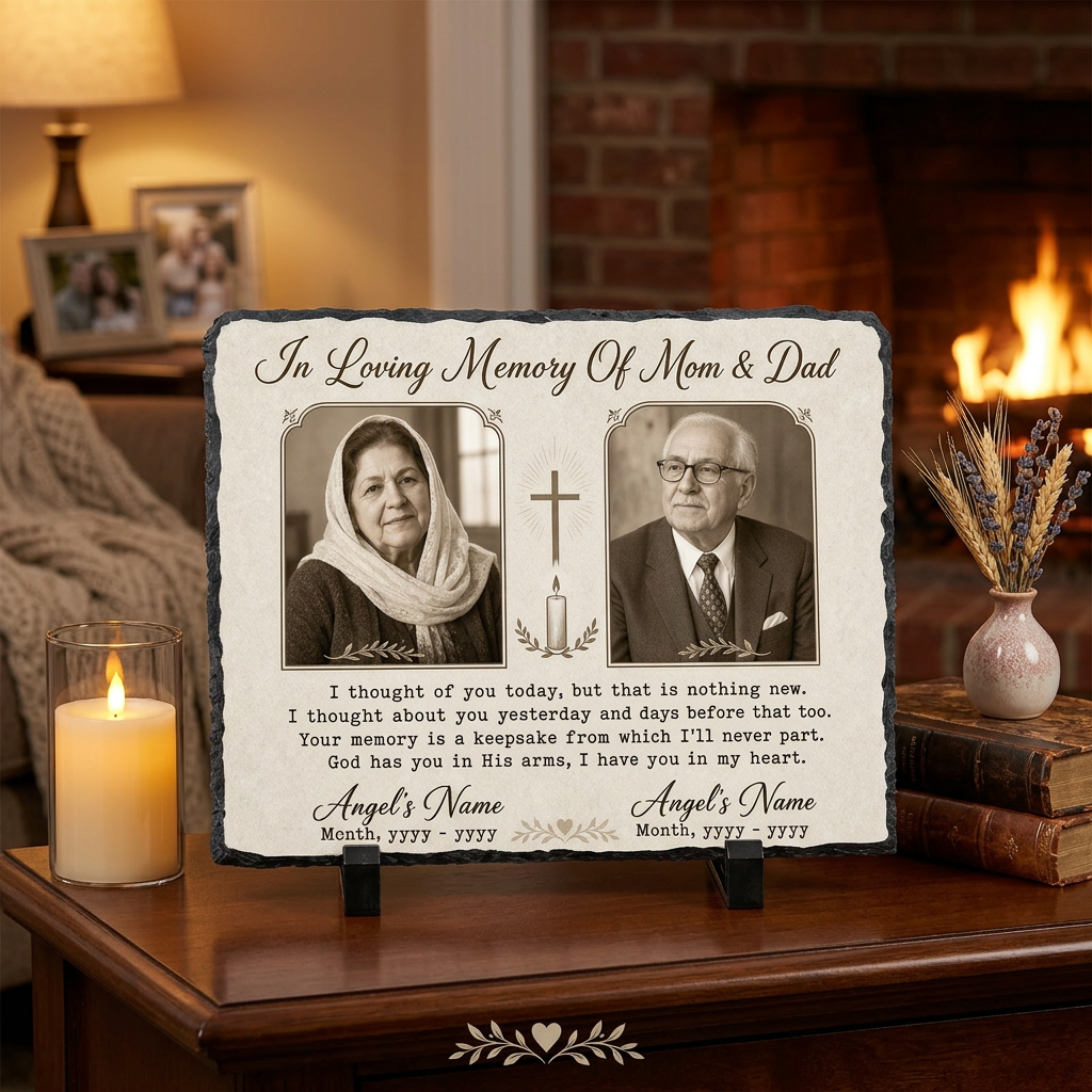 Personalized Memorial Slate Stone for Loss of Parents – Custom Photo Plaque Mom Dad Gift - Image 2 | VNMGSREPR1-6IN-EHIEU_AI_0470 VNMGSREPR1-8IN-EHIEU_AI_0470