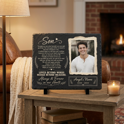 Personalized Son Memorial Garden Stone – Custom Photo Slate Plaque for Loss of Son - Image 2 | VNMGSREPR1-6IN-EHIEU_AI_0447 VNMGSREPR1-8IN-EHIEU_AI_0447