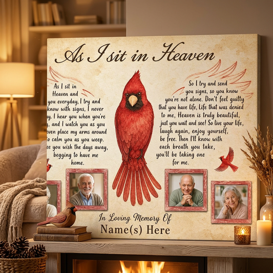 Personalized Cardinal Memorial Wall Canvas, As I Sit In Heaven Sympathy Gift For Loss Of Loved One - Image 2