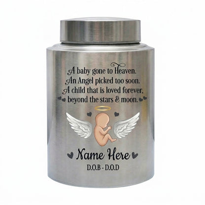 Personalized Baby Angel Stainless Steel Cremation Urn, Infant Loss Bereavement Miscarriage Keepsake for Grieving Parents, UV Printed Memorial Keepsake Urn, Memorial Gift, In Loving Memory - Image 2