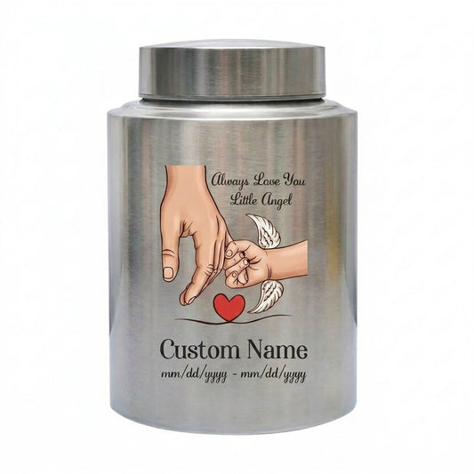 Personalized Holding Hands Stainless Steel Urn for Baby Boy Girl, Custom Little Angel Infant Child Loss Bereavement Tribute, Small Large, Memorial Keepsake Urn, Memorial Gift, In Loving Memory - Image 2