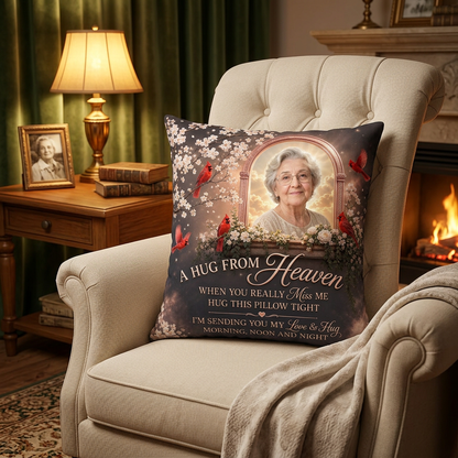 Personalized Photo Memorial Pillow - A Hug From Heaven Cardinal Sympathy Gift for Loss of Loved One - Image 2