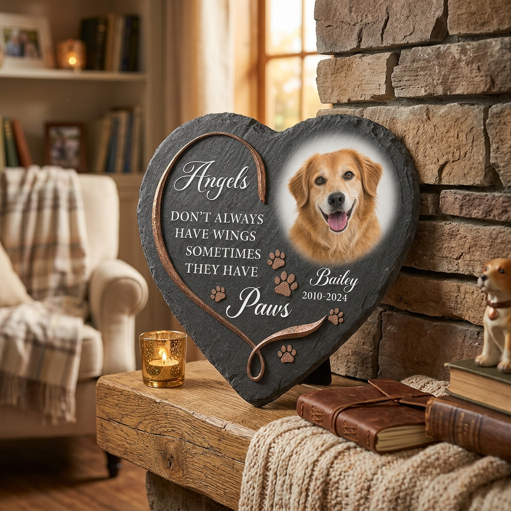 Personalized Dog Memorial Garden Stone - Paw Angel Wings Pet Loss Gift - Image 2 | VNMGSREPR1-6IN-EHIEU_AI_0411 VNMGSREPR1-8IN-EHIEU_AI_0411