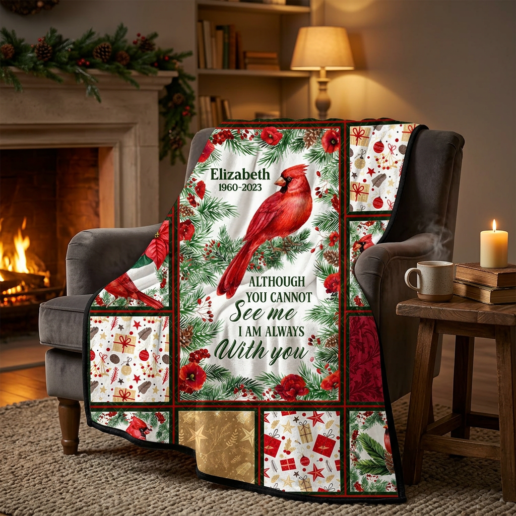 Personalized Cardinal Memorial Fleece Blanket - Christmas Sympathy Gift for Loss of Loved One - Image 2