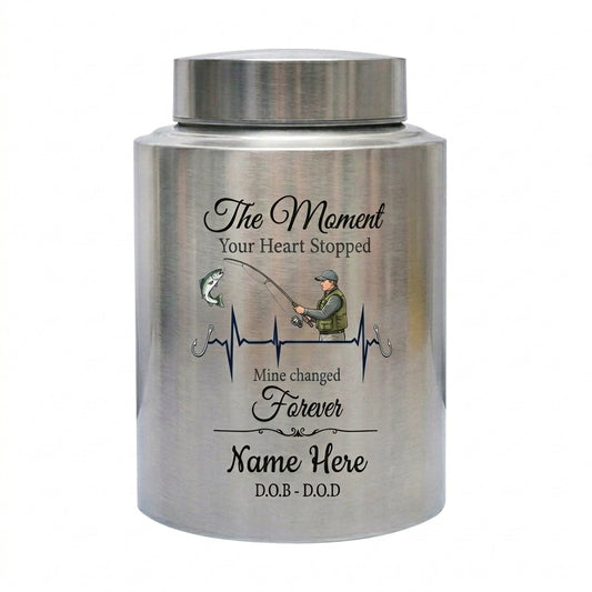 Personalized Bass Fishing Fisherman Heartbeat UV Printed Stainless Steel Cremation Urn For Dad Husband Grandpa Human Ashes 4 Colors 2 Sizes Memorial Keepsake Urn, Memorial Gift, In Loving Memory - Image 2