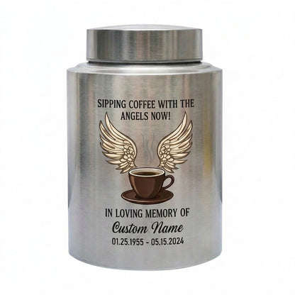 Personalized Coffee Theme Stainless Steel Cremation Urn for Ashes, Custom Name and Date Tribute for Coffee Lover, Large Size Options, Memorial Keepsake Urn, Memorial Gift, In Loving Memory - Image 2