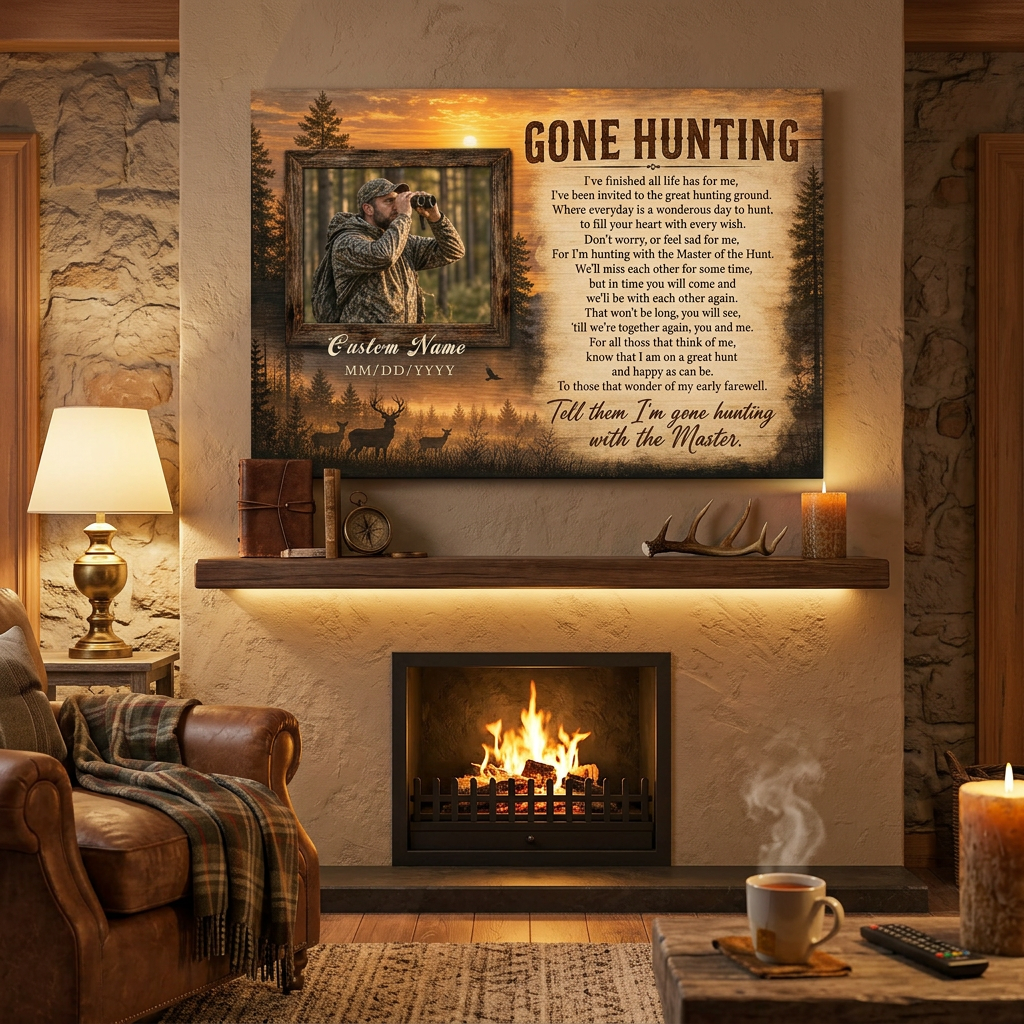Personalized Gone Hunting Memorial Wall Canvas for Loss of a Hunter Outdoorsman Remembrance Gift - Image 2