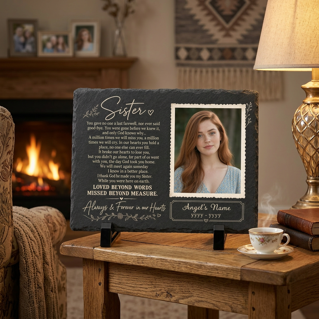 Personalized Sister Memorial Garden Stone – Photo Slate Plaque Gift for Loss of Sister - Image 2 | VNMGSREPR1-6IN-EHIEU_AI_0448 VNMGSREPR1-8IN-EHIEU_AI_0448
