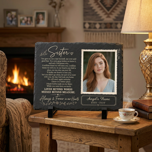 Personalized Sister Memorial Garden Stone – Photo Slate Plaque Gift for Loss of Sister - Image 2