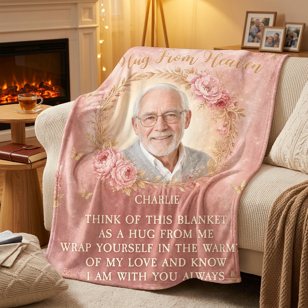 Personalized Memorial Photo Fleece Blanket - A Hug From Heaven Sympathy Gift for Loss of Loved One - Image 2