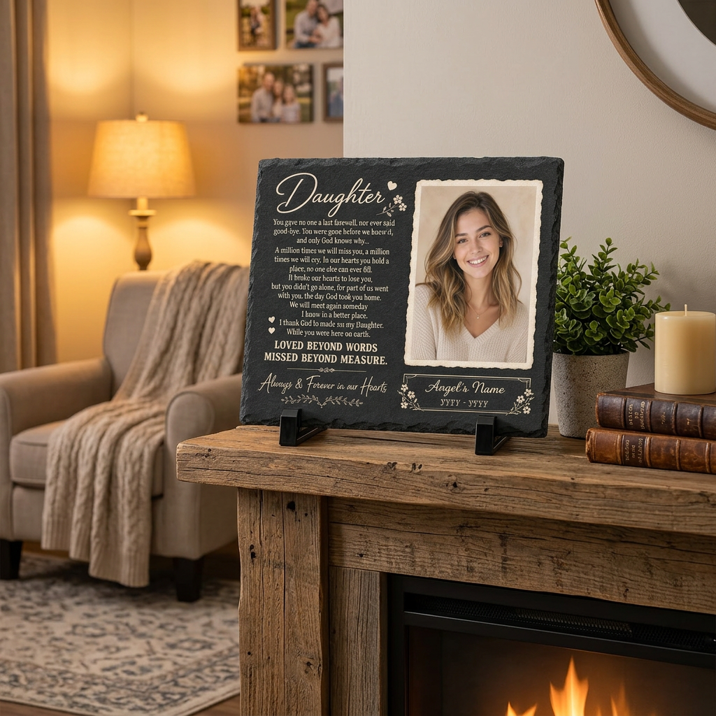 Personalized Daughter Memorial Garden Stone – Custom Photo Slate Plaque Gift - Image 2 | VNMGSREPR1-6IN-EHIEU_AI_0446 VNMGSREPR1-8IN-EHIEU_AI_0446