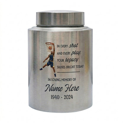 Personalized Basketball Stainless Steel Urn for Sports Fan Athlete Coach, Decorative Funeral Display Large Small Silver Black Gold Red Memorial Keepsake Urn, Memorial Gift, In Loving Memory - Image 2